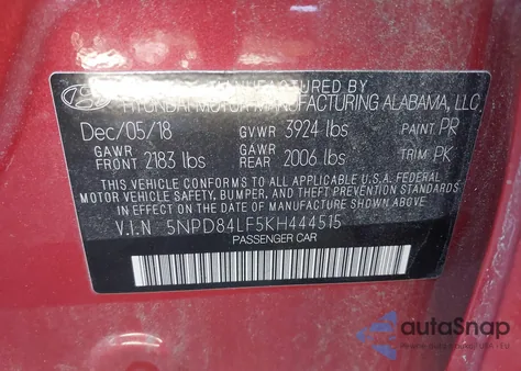 2019 Hyundai Elantra Value Edition z USA, uszkodzony, nr VIN 5NPD84LF5KH444515